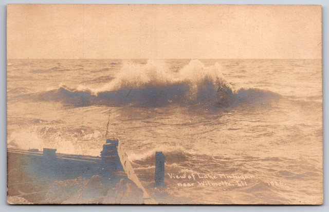 Wilmette Illinois~Lake Michigan Waves~Pilings & Post~c1910 CR Childs RPPC