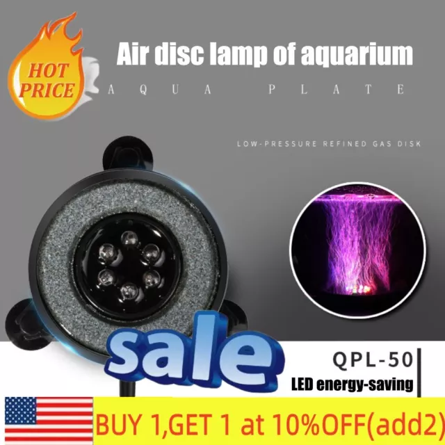 New LED Aquarium Light Fish Tank Bubble Pump Round Air Stone Disk Color Changing