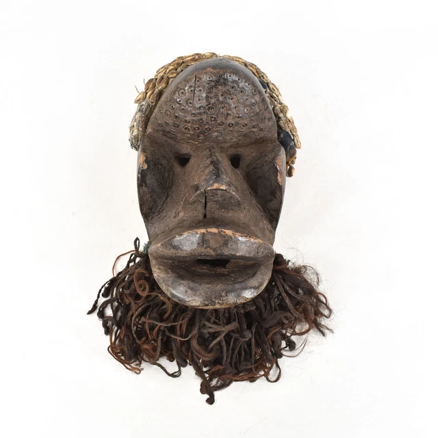 Dan Guerre Mask Cowrie Shells Raffia African Art