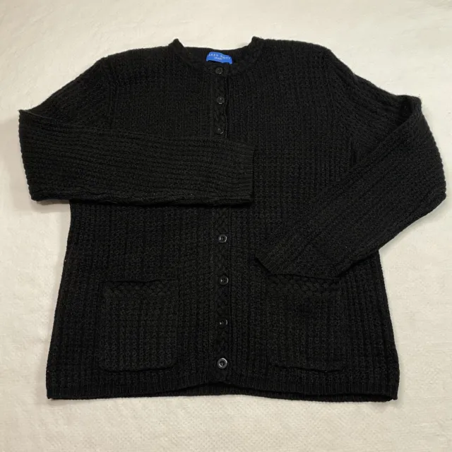 Karen Scott Womens Sweater sz S Black Tight Knit Button Up Pockets Cardigan