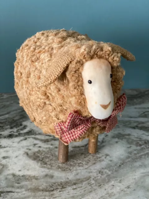 Vintage Curly Burlap Sheep Lamb 11”Handmade