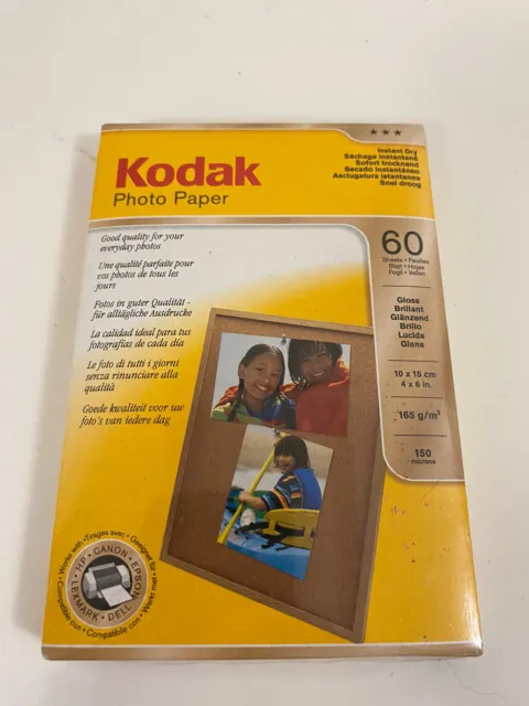 Papel Fotográfico Kodak - 60 Hojas Brillo 4X6" 150 Micras 165G/M2 Seco Instantáneo - Nuevo