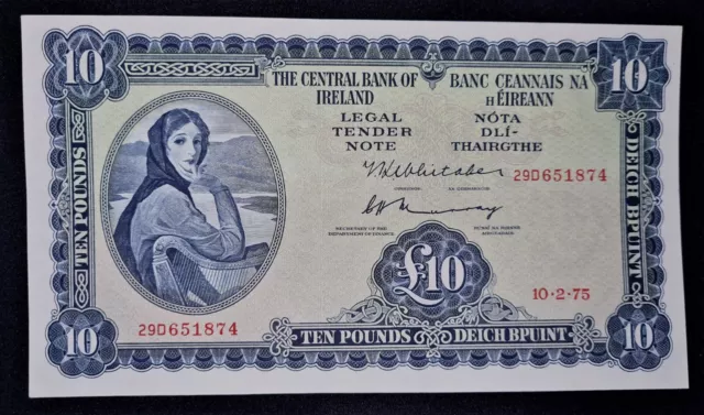 The Central Bank Of  Ireland 1975  £10 Lady Lavery (29D) Banknote