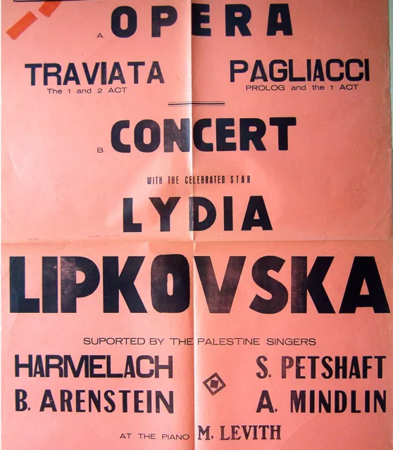1936 Palestine OPERA RECITAL POSTER Russian LIPKOWSKA Traviata ISRAEL Pagliacci 3