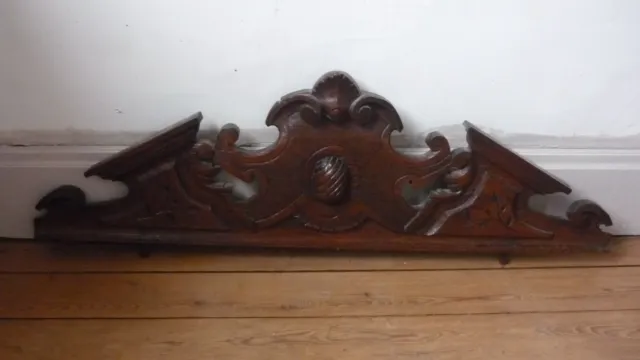 Antique French Hand Carved Wood Solid Oak Pediment 34 inches