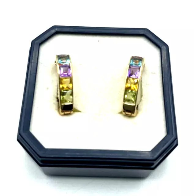 375 Gold 9 K Ohrringe Creolen 2 seitig tragbar 5 Edelsteine Mix Juwelier gepfl.