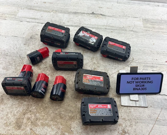 FOR PARTS NOT WORKING Milwaukee 10Pc lot 18V M18 & M12 Battery Lot 1