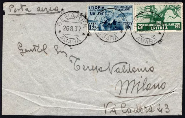 661 - Colonie, Eritrea, Etiopia - Annullo Debarek su busta via aerea, 26/08/1937