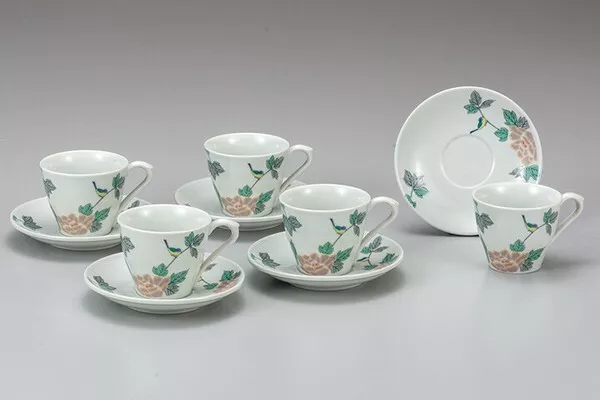 Kutani yaki ware Japanese Coffee cup and saucer set of 5Little Bird Japan