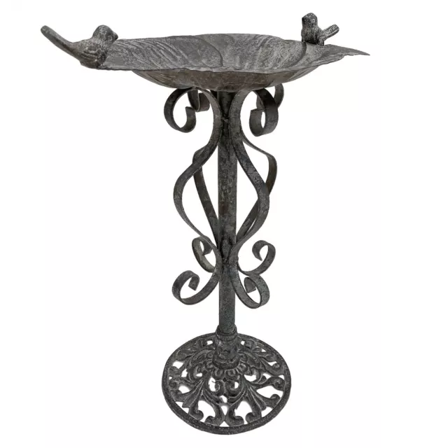 Pila para pájaros bebedero jardín decoración metal gris estilo antiguo 44cm