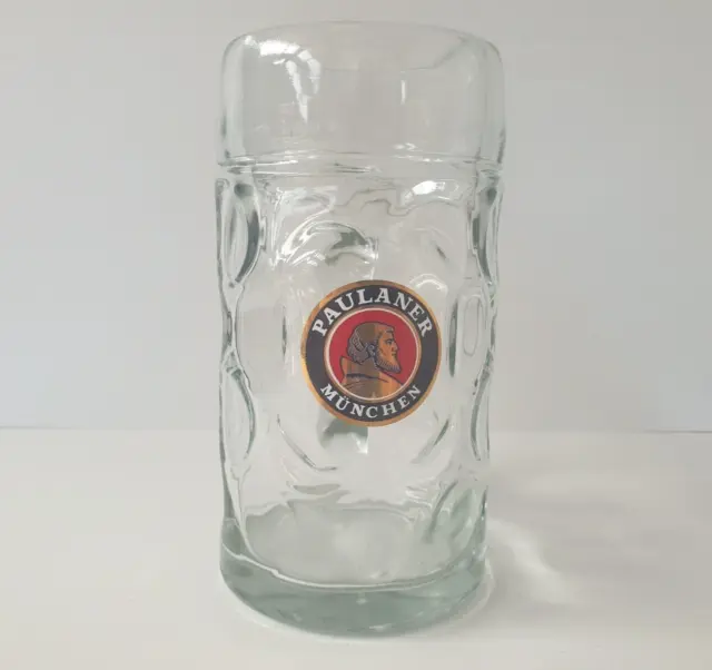 PAULANER MUNCHEN Beer Stein Mug Large Dimpled 1L Glass German Oktoberfest