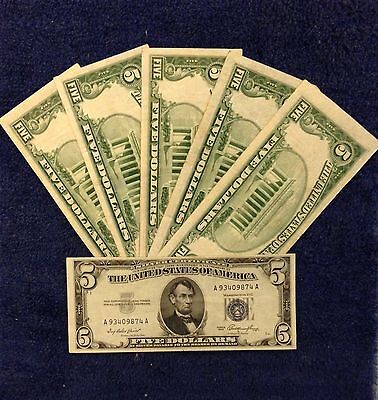✯$5 Silver Certificate Note✯ Blue Seal ✯Old Money Rare Bill Lot 1953✯FREE SHIP✯ 3