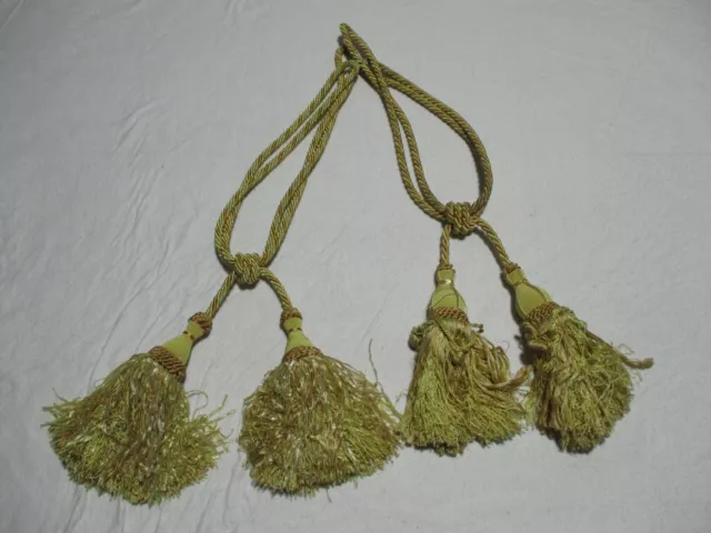 2 Gold Double Tassel Braided Cord Drapery Tie Backs Curtain Vintage 2in x 27in