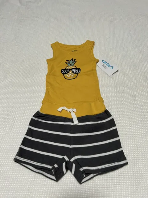 Carters Baby Boy 2 Piece Knit Good Vibes Short Outfit Size NB
