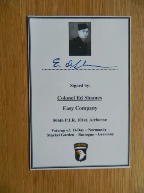 WW2 Band Of Brothers Signed Booklabel - Ed Shames - Easy Company 101st Airborne