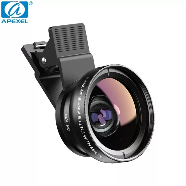 Apexel 2 in1 Clip-on Phone Camera Lens Kit Wide Angle & Macro For Samsung iPhone