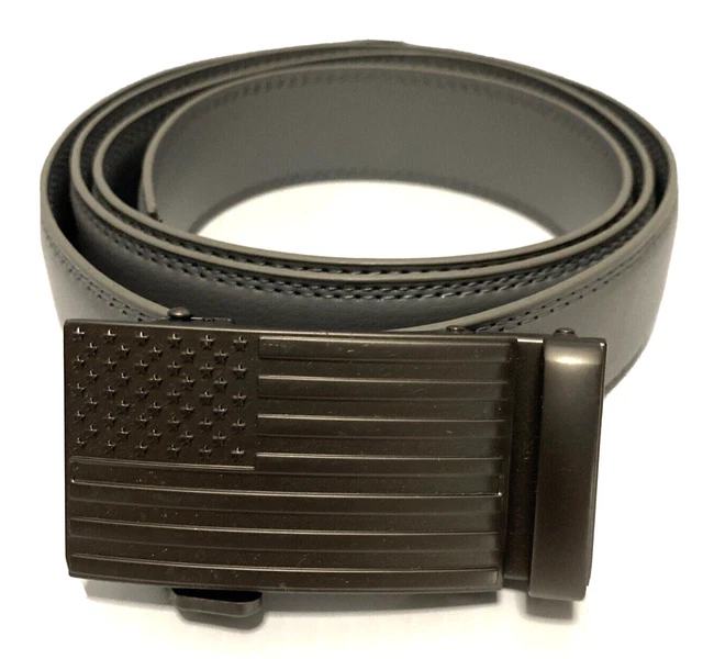 American Flag  Ratchet Belt Buckle w/ Gray Belt Gun Metal Gray Patriotic USA