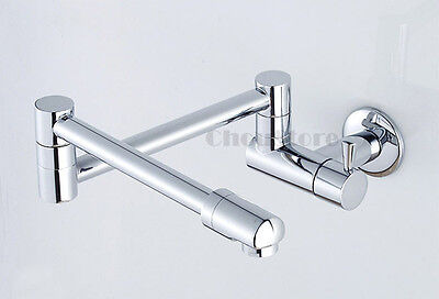 Wall Mounted Chrome Long Swivel Spout Kitchen Sink Faucet Stretch Cold Water Tap