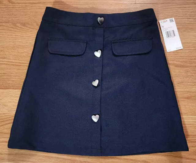 French Toast Brand Sz 10 Girls Navy School Uniform Skirt With Heart Buttons