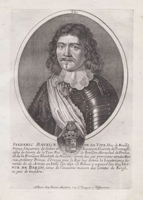 Frederic-Maurice de la Tour d'Auvergne duc de Bouillon Portrait etching gravure