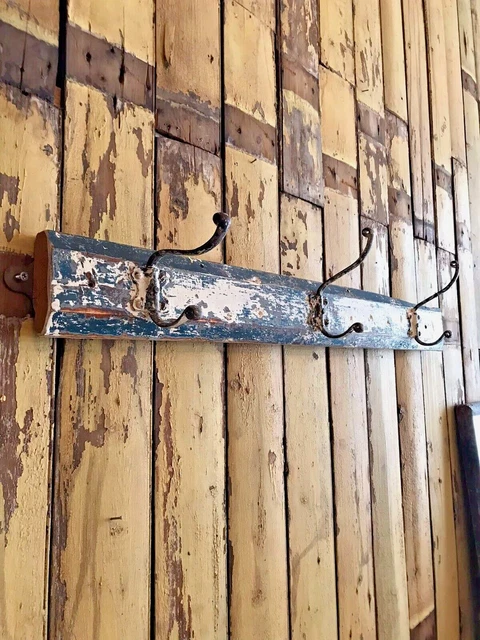Reclaimed Early 20th Century Painted Factory Double Coat Hooks Pegs Rustic