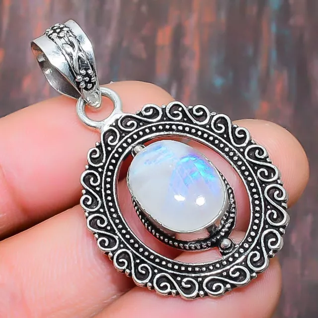 Rainbow Moonstone Gemstone Handmade Gift Jewelry Pendant 1.77" t941