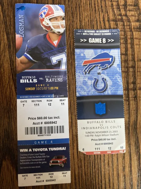 (2) Buffalo Bills Tickets 2003 Colts | 2007 Ravens | Manning | Lynch | Bledsoe