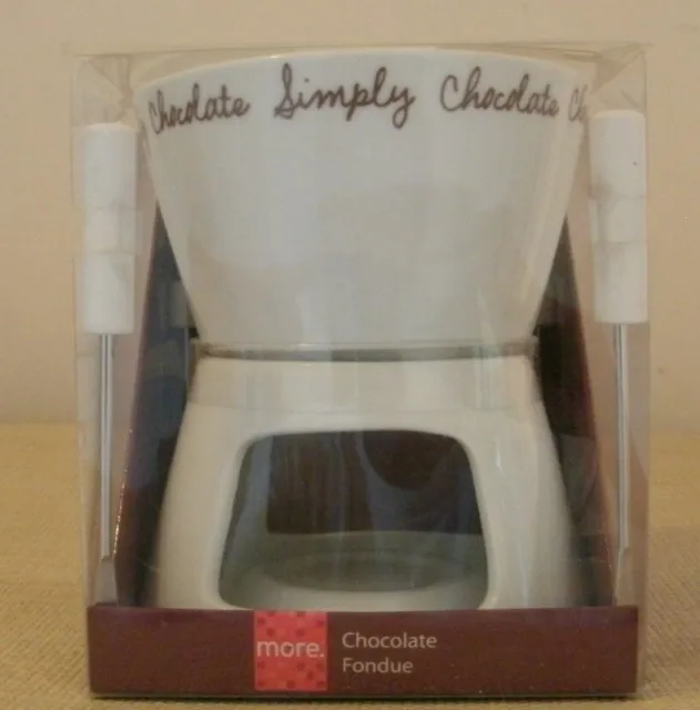 NUEVO Juego de fondue cerámica More Simply Chocolate - tazón, vela de luz de té, 4 tenedores