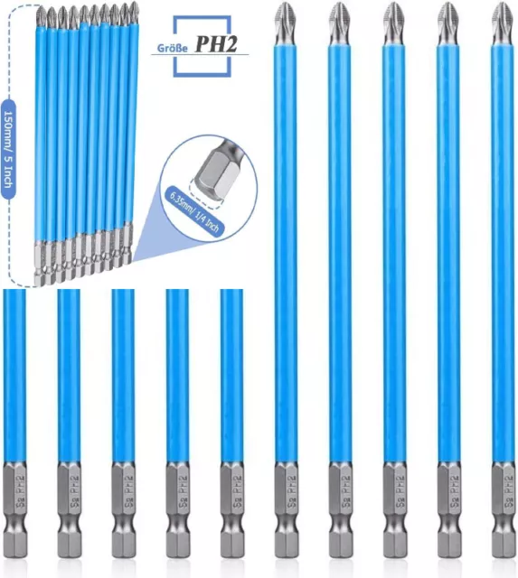 Mesee Set di 10 punte per cacciavite Hex Phillips da 1/4", PH2, punte...