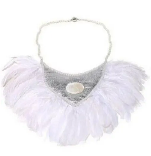 Designer Ranjana Khan Handcrafted White Feather Leather Bib Necklace