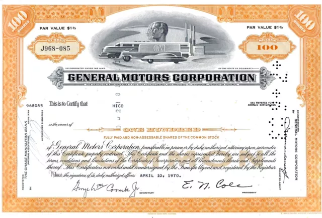 General Motors Corporation, 1970 (100 Shares)