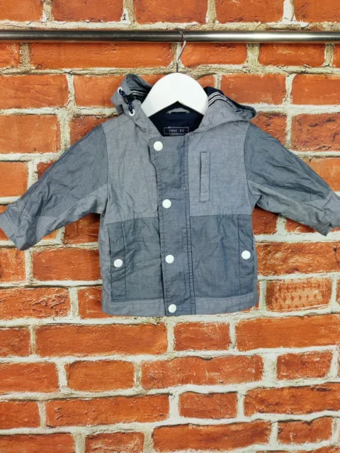 Baby Boy Next Coat Age 6-9 Months Blue Lightweight Jacket Fleece Lined Hood 74Cm
