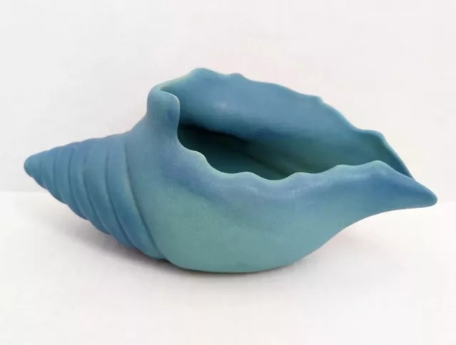 Vintage Van Briggle Blue Green Pottery Conch Sea Shell 9" Colorado Springs