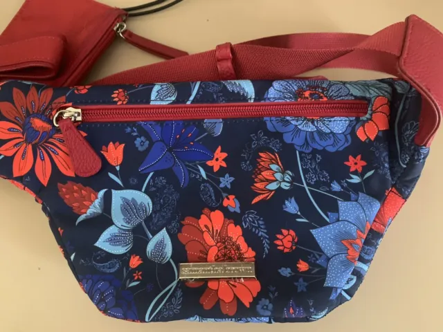 SAMANTHA BROWN TO-GO QUILTED WAIST BELT BAG FANNY PACK WITH POUCH RED Floral