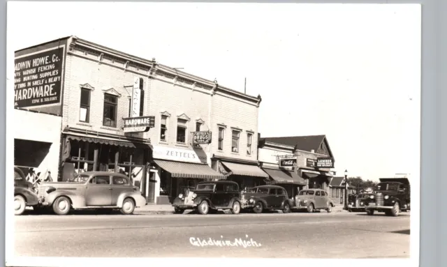 GLADWIN MICHIGAN MI real photo postcard rppc DOWNTOWN STREET VIEW 1940s shops
