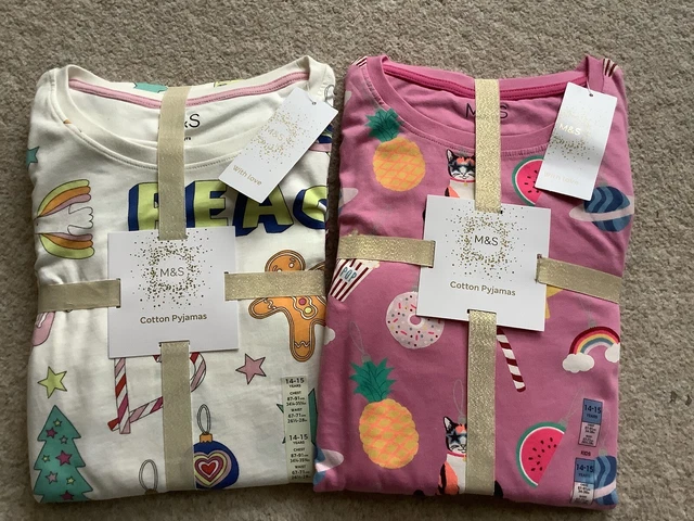 Pigiami pigiami per ragazze pigiami Marks & Spencer età 14-15 NUOVISSIMO 2 paia. Regalo di Natale
