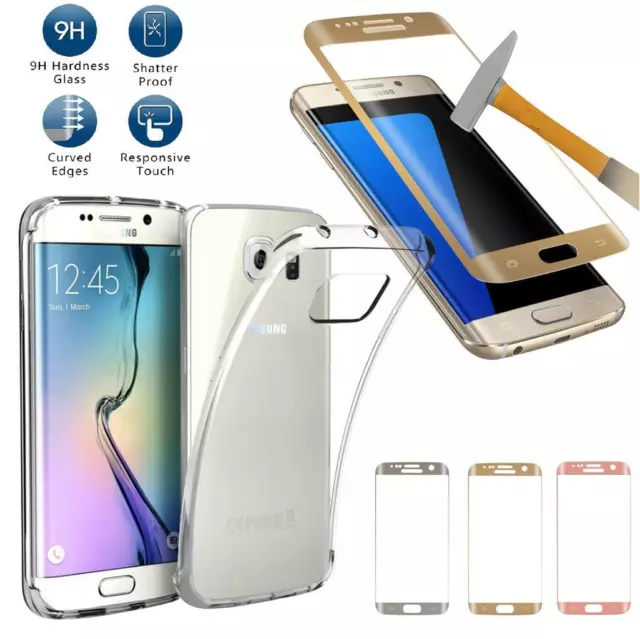 TPU Gel Case +Full Cover Tempered Glass Screen Protective For Samsung S6 S7 edge