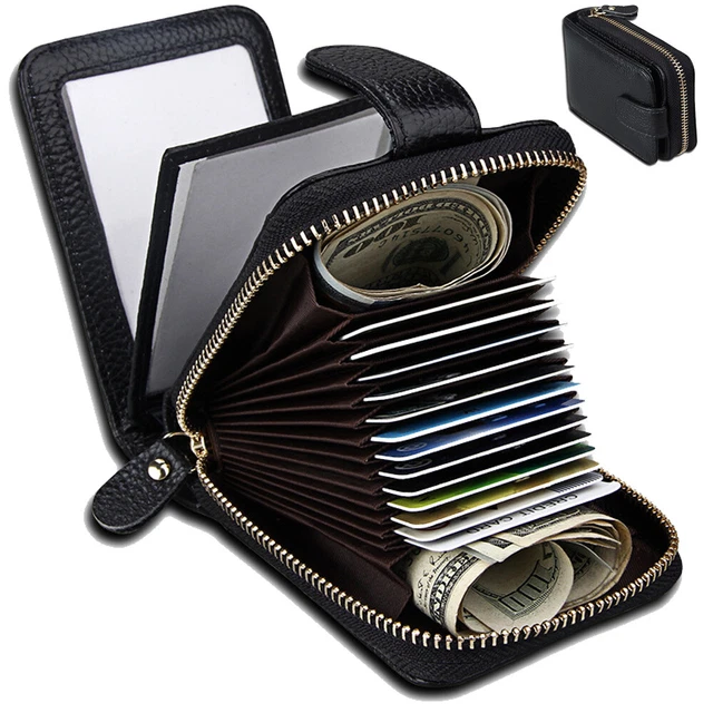 Mens Womens Wallet Credit Card Holder Leather RFID Blocking Zipper Pocket Purse