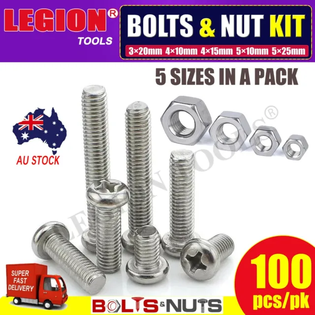 Bolts and Nuts Set Assortment Kit M3/M4/M5 Bolts and Nuts 50pcs/pack