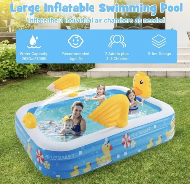 Costway Inflatable Swimming Pool Duck Themed Kiddie Pool w/ Sprinkler for Age 3+ 2