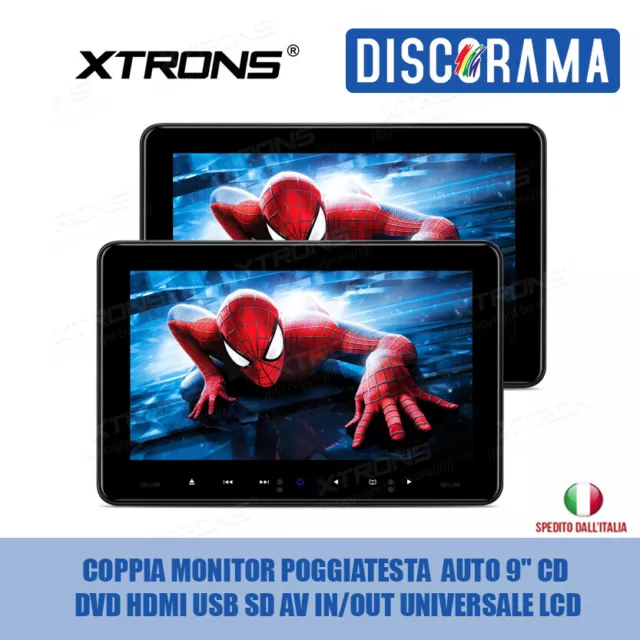 Coppia Monitor Poggiatesta  Auto 9 Pollici Cd Dvd Hdmi Usb Universale Lcd Xtrons