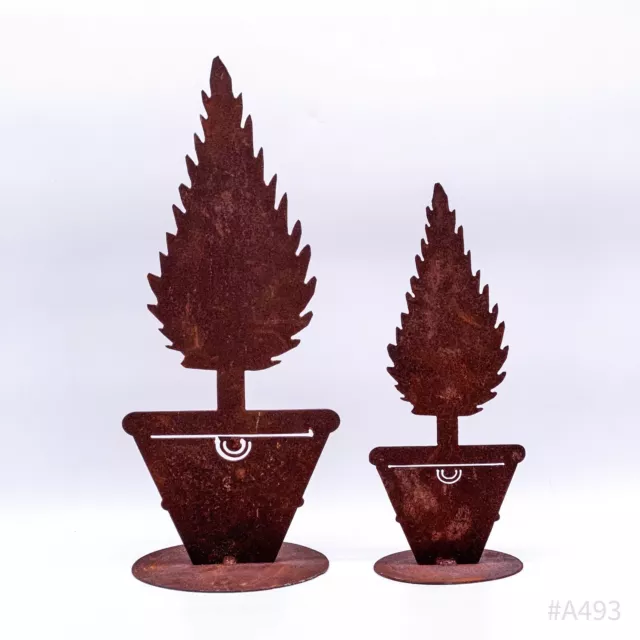 2x Patina Planta Abeto En Maceta Metal Figuras de Decoración Jardín (2 Tamaños) 3