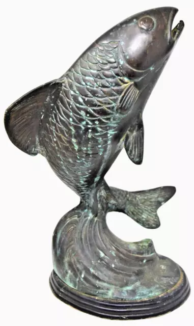 Vintage Bronze Metal Jumping/Leaping Fish Sculpture Koi/Salmon/Trout 14.5" Aprox