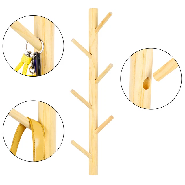 6 Hooks  Wooden Wall-Mounted Coat Hat Rack Entryway Hanging Shelf Storage Home
