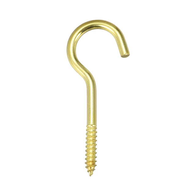 2.1" Screw Eye Hooks Self Tapping Screws Screw-in Hanger with Plate Golden 15pcs