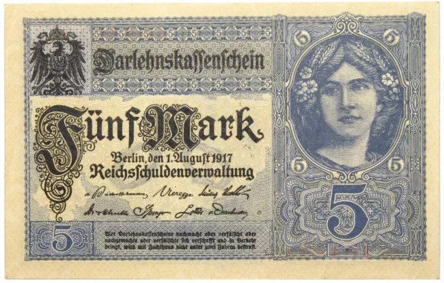 Deutsches Reich - BANKNOTE - 5 Mark 1917 - Rosenberg 54 - Kassenfrisch UNC