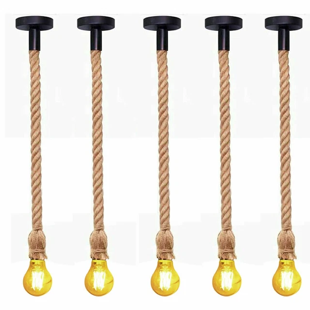 Suspension Lumineuse Industrielle Avec Corde De Chanvre - Style Rétro - Longueur Corde 2 M - Pour Café, Restaurant, Maison - 5