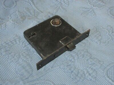 Antique Victorian Cast Iron Mortise Lock, 3 3/8 BY 3 3/4 Inches