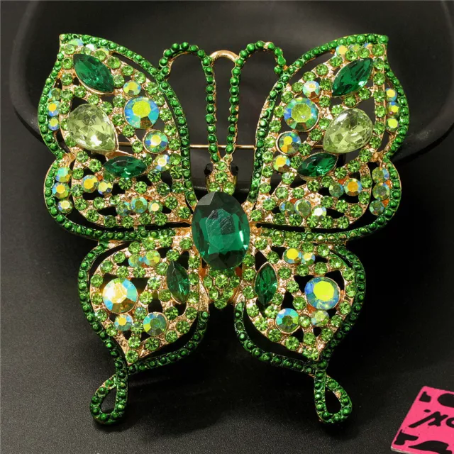 Gifts Green Bling Rhinestone Flower Butterfly Fashion Women Charm Brooch Pin