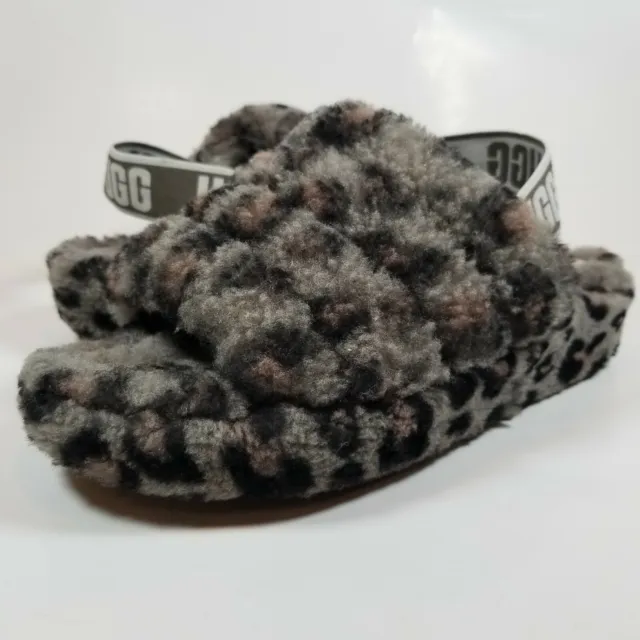 UGG Fluff Yeah Sheepskin Platform Slide Slippers Women’s Size US 6 Panther Print